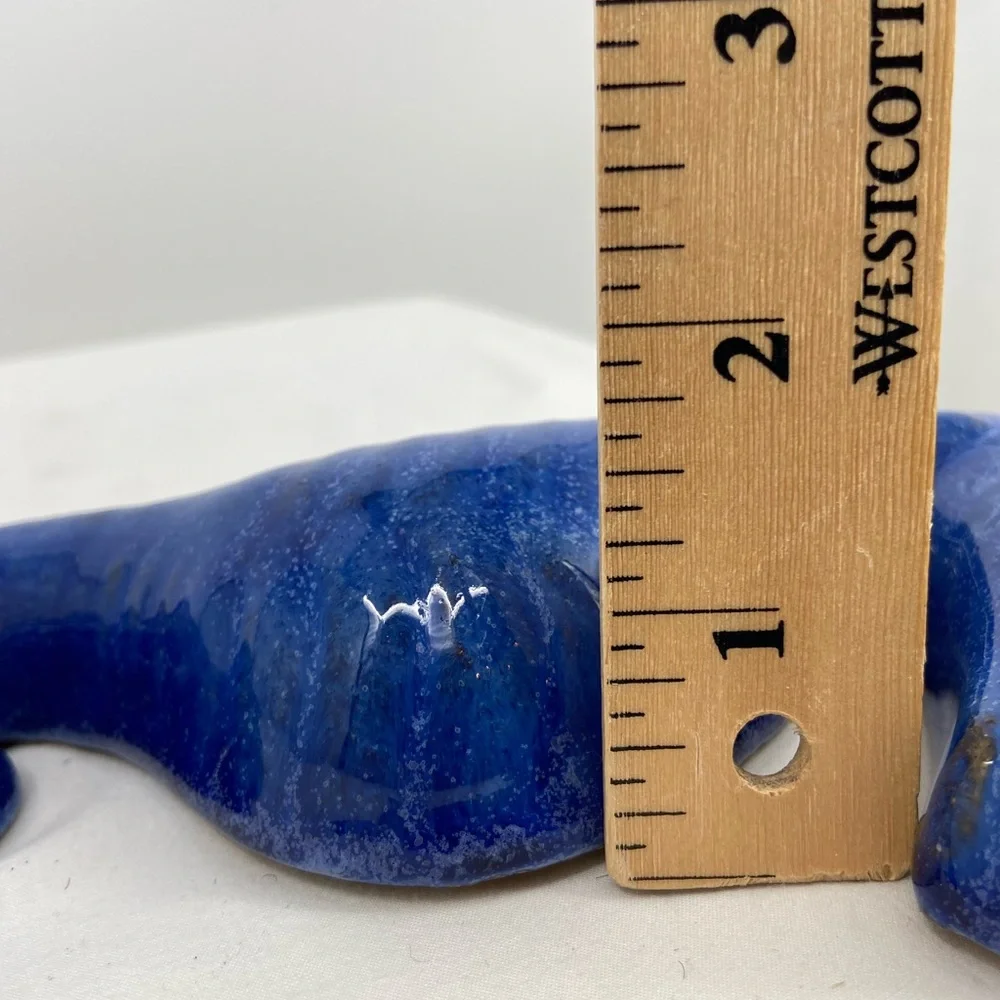 Seahorses Glazed‎ Terracotta Pottery Cobalt Blue 8” Tall